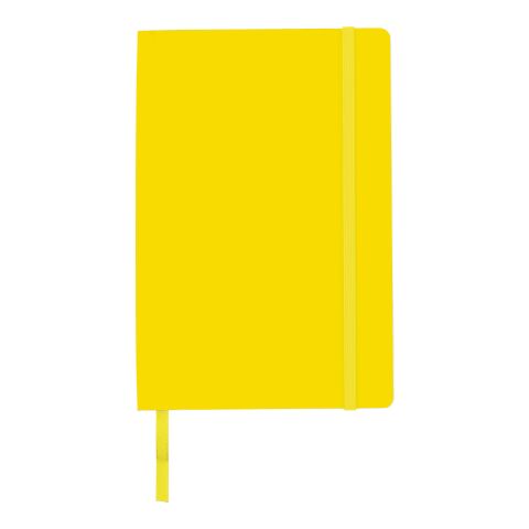 Werbeartikel Notizbuch Storyteller – gelb – mit Logo bedruckt DIN A5 liniert mit Lesezeichen und Gummiband für Büroausstattung