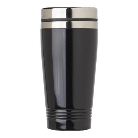 Werbeartikel 450 ml Edelstahl-Trinkbecher doppelwandig mit Anti-Rutsch-Boden & Schiebedeckel – Schwarz – mit Logo bedruckt