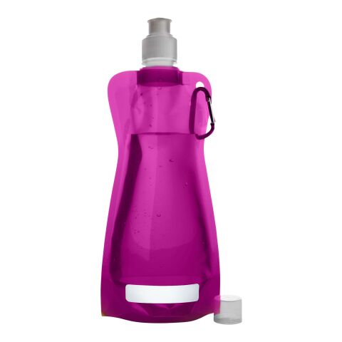 Werbeartikel Basic 400 ml Trinkflasche faltbar & platzsparend mit Karabinerhaken & auslaufsicherem Verschluss – rosa – mit Logo bedruckt