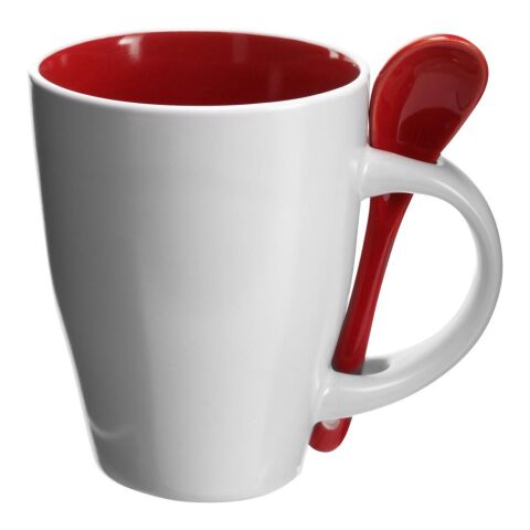 Werbeartikel Valentine 300 ml Kaffeetasse aus Keramik inklusive Löffel & spülmaschinenfestem Design – Rot – mit Logo bedruckt