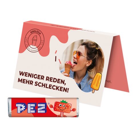 Werbekarte Visitenkartenformat PEZ ohne Werbeanbringung | 1 PEZ Bonbonriegel, Erdbeere
