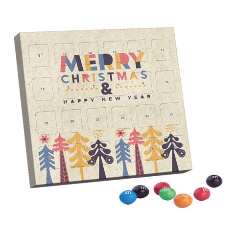 XS Adventskalender, Graspapier ohne Werbeanbringung | 24 M&amp;M&#039;s Crispy Knusperkugeln