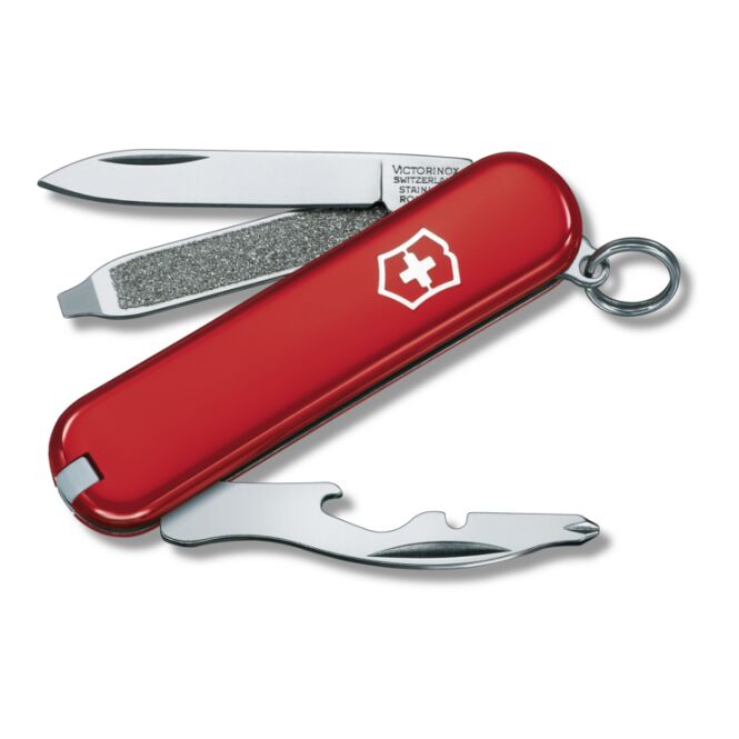 Werbeartikel Victorinox Rally Taschenmesser mit Logodruck – Rot – multifunktionales Werkzeug für Mitarbeiter und Kunden