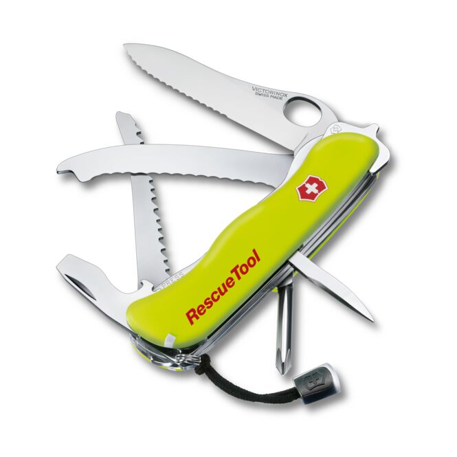Firmengeschenk Victorinox Rescue Tool mit Logodruck – inklusive Gurtenschneider und Scheibenzertrümmerer – Rettungswerkzeug für den Arbeitsschutz