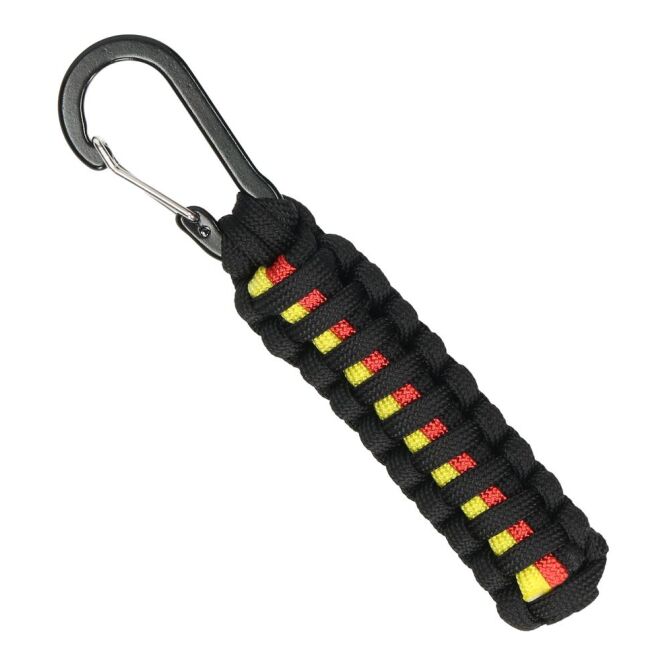 Werbeartikel Fanschlüsselanhänger Survival mit Gravur – Deutschland-Farben – stabiler Anhänger aus Nylon für Messen und Büro