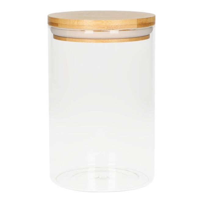 Firmengeschenk Glasbehälter Bamboo mit Gravur – 1,6 l aus Borosilikatglas – Weiß – Aufbewahrungsbehälter für Küche und Büro