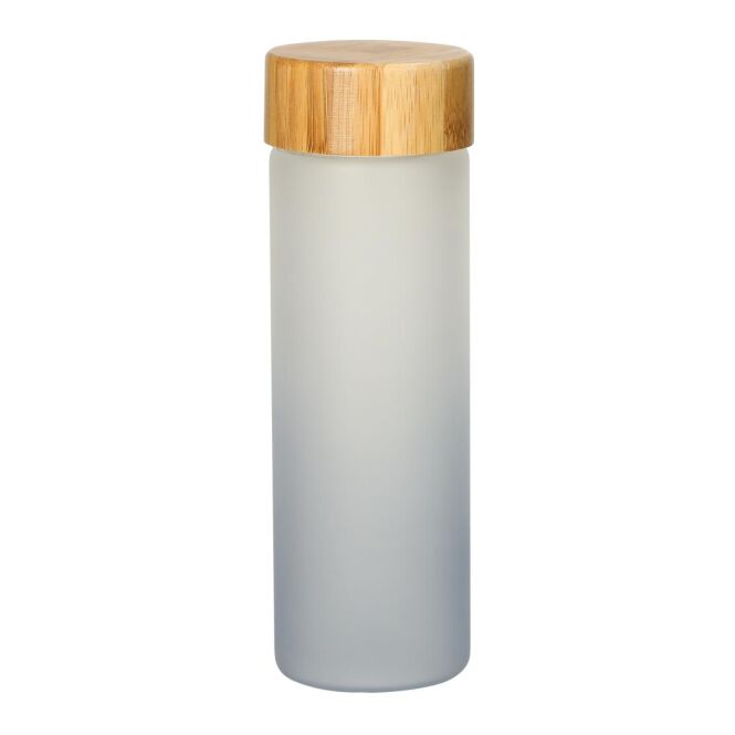 Werbeartikel Glasflasche Frosted 0,55 l mit Logodruck – Weiß/Schwarz – langlebige Trinkflasche für Firmen und Büro