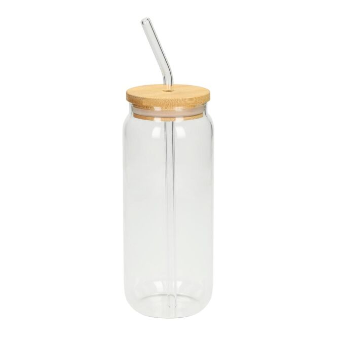 Kundengeschenk Trinkglas Tropical mit Gravur – 675 ml – Natur – auslaufsicheres Glas für Kaltgetränke im Büro