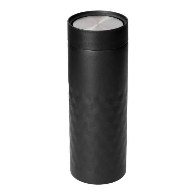 Werbeartikel Thermobecher Crystal 450 ml mit Gravur – Schwarz – doppelwandiger Trinkbecher für Büro und Konferenzen