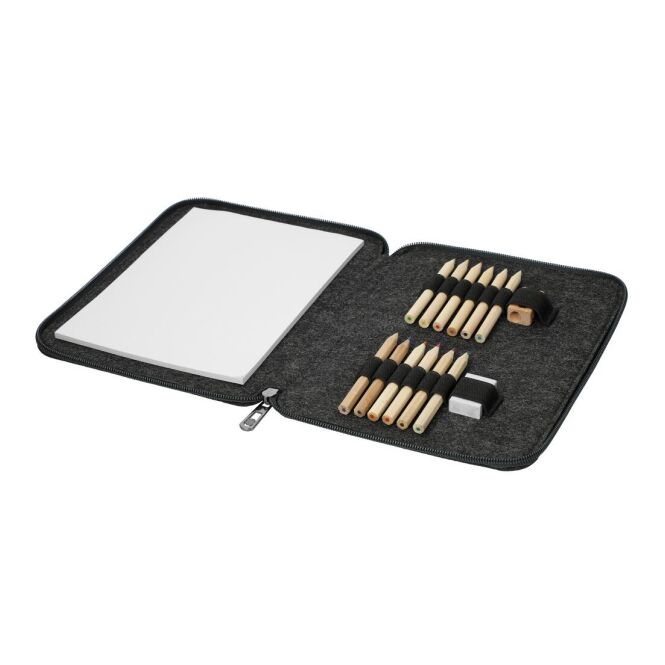 Werbeartikel Malmäppchen Fantasia mit Logodruck 22x17 cm – Weiß/Schwarz – kreatives Malset für Firmen-Events und Schulen
