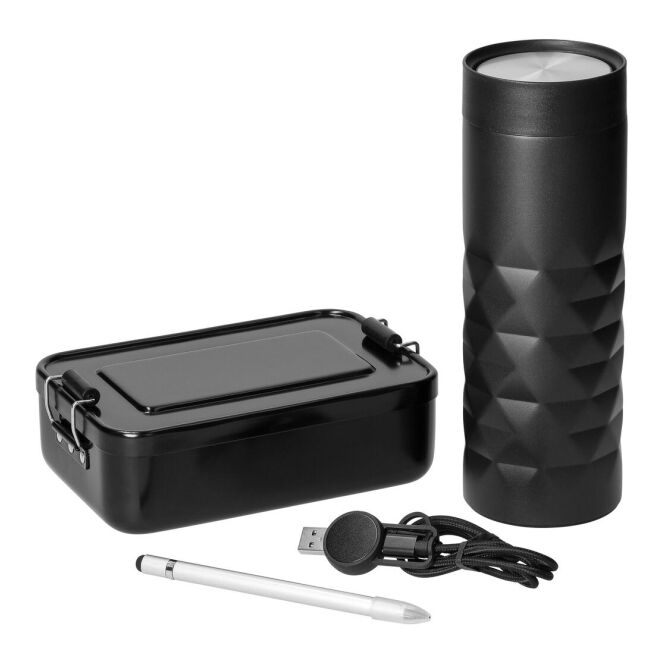Mitarbeitergeschenk Onboarding Set Connect 1 mit Gravur – Schwarz – nützliches Ausstattungs-Set für das Büro