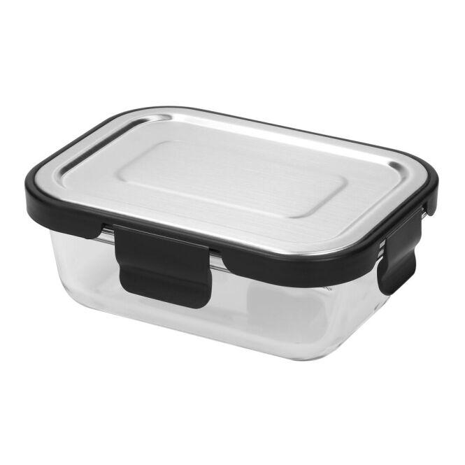 Firmengeschenk Glasbox Loka 370 ml mit Gravur – Schwarz – auslaufsicherer Vorratsbehälter für Büro und Kantine