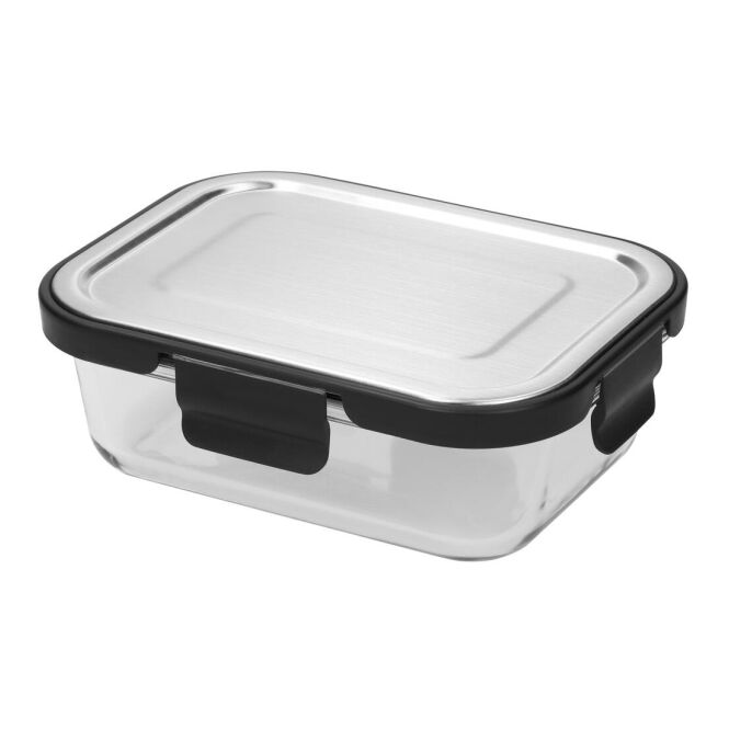 Werbeartikel Glasbox LOKA 640 ml mit Gravur – Schwarz – langlebige Aufbewahrung für Büro und Kantine