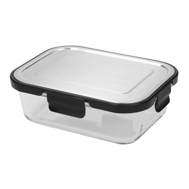 Firmengeschenk Glasbox LOKA 1040 ml mit Gravur – Schwarz – bruchsichere Vorratsdose für Büro und Küche