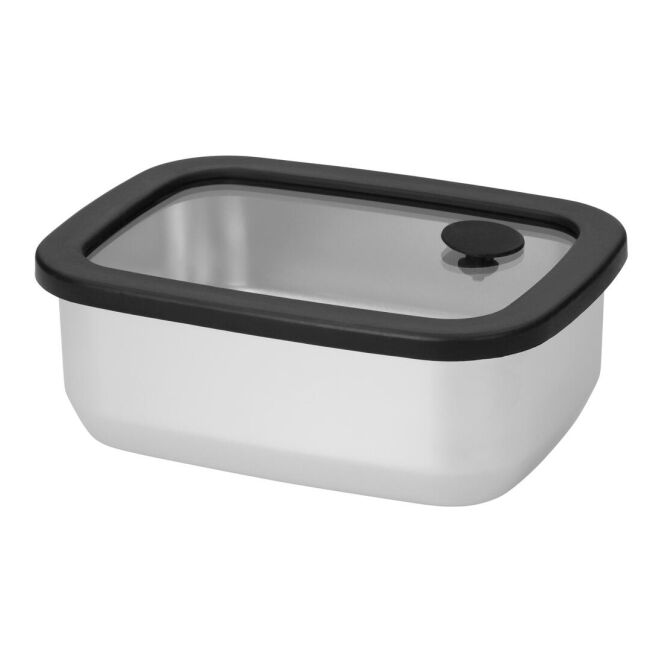 Firmengeschenk Lunchbox Rilo mit Logodruck – 550 ml – Silber – auslaufsicherer Edelstahlbehälter für Mahlzeiten im Büro