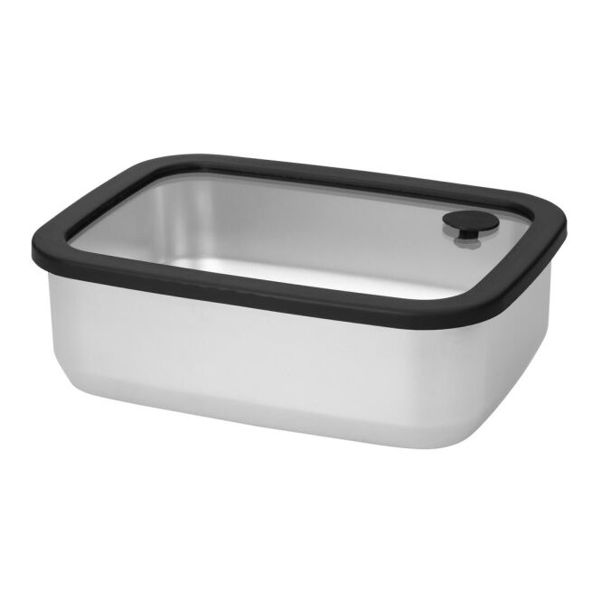 Firmengeschenk Edelstahl-Lunchbox Rilo 1100 ml mit Logodruck – Silber – auslaufsicherer Behälter für Büro und Kantine