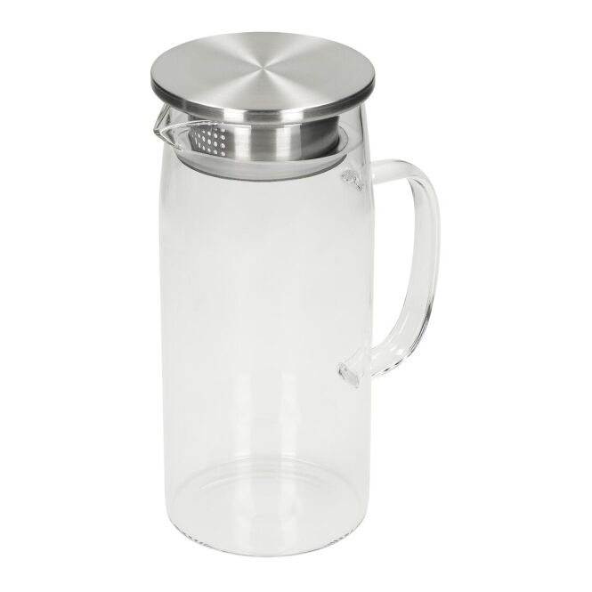 Mitarbeitergeschenk Glaskaraffe Vivara – weiß – mit Logodruck 1l Borosilikatglas als formschöner Dekanter für Büro & als Weihnachtsgeschenk für Partner