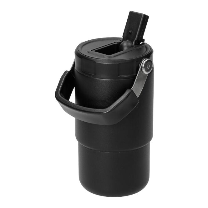 Firmengeschenk Edelstahlbecher Hydro mit Gravur – vakuumisoliert – Schwarz – auslaufsicherer Isolierbecher für Büro und Outdoor