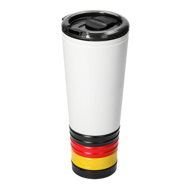 Event-Giveaway Trötenbecher Germany mit Gravur – Weiß – stabiler Edelstahl Trinkbecher für Sportveranstaltungen und Fanartikel