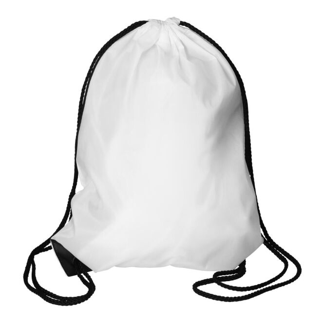 Werbeartikel Sportbeutel Motion aus RPET mit Logodruck – Weiß – strapazierfähiger Gym-Bag für Messen und Firmenevents