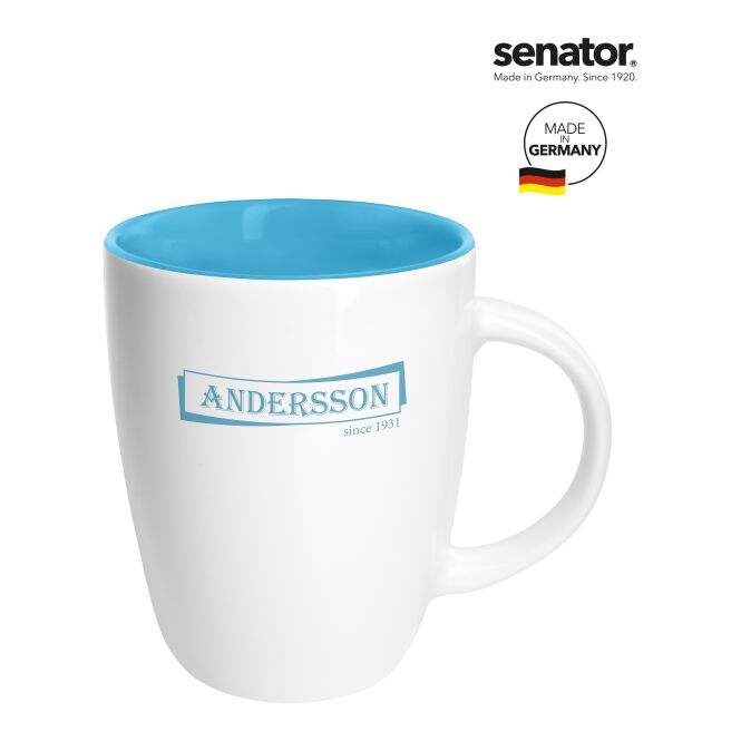 Firmengeschenk Kaffeebecher senator Elite Inside – weiß-blau – mit Logodruck 0,25 l für die Büroküche