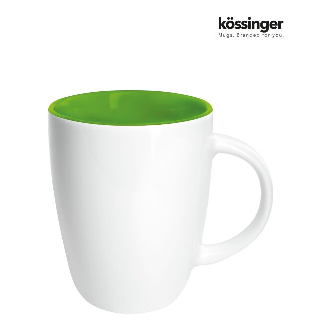 Werbeartikel Kaffeebecher Kössinger Elektra Inside – weiß-hellgrün – mit Logodruck 0,25 l für die Büroküche