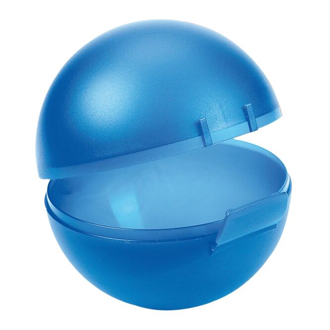 Werbeartikel Orangen-Box mit Logodruck – Trend-blau – robuste Aufbewahrung für Obst im Büro