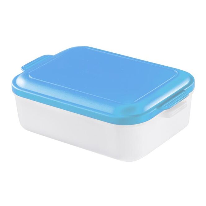 Werbeartikel Universal-Box mit Logodruck – Trend-blau PS – Mikrowellengeeignete Frischhaltebox für Kantinen und Firmenbüros
