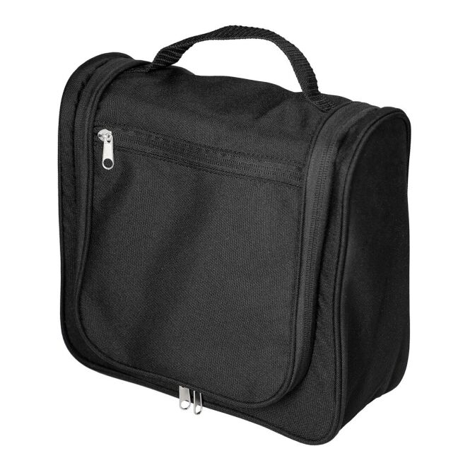 Mitarbeitergeschenk Kulturbeutel Care mit Logodruck – Schwarz – hochwertiges Reiseaccessoire für Geschäftsreisen und Hotelaufenthalte