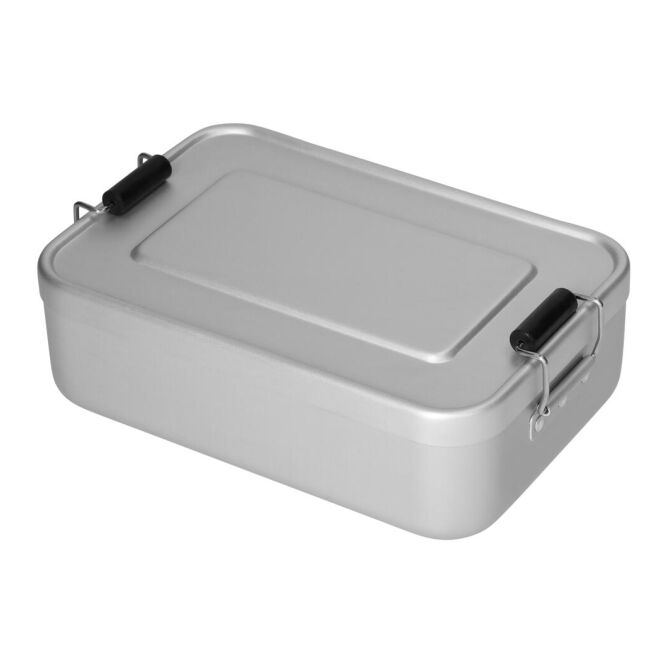 Werbeartikel Vorratsdose Aluminium mit Logodruck – Silber – robuste Aufbewahrungsbox für Büro und Kantine