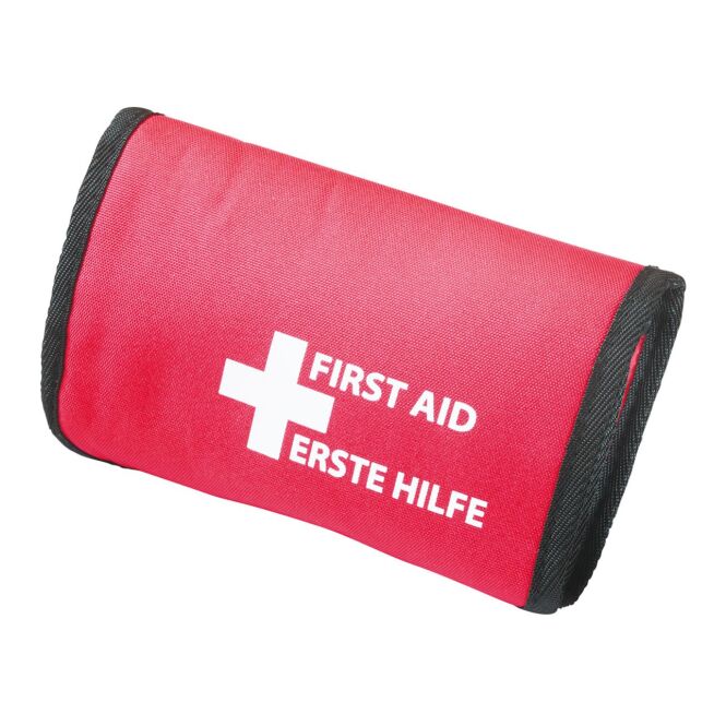 Firmengeschenk Notfall-Set Bag mit Logodruck – Rot – professionelles Erste-Hilfe-Equipment für Büro und Arbeitsschutz