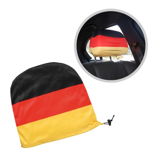 Werbeartikel Kopfstützenüberzüge Nations mit Logodruck – Deutschland-Farben – Textilzubehör für Dienstwagen und Fuhrpark