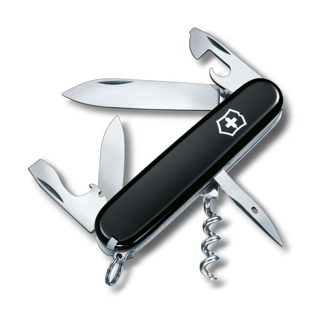 Firmengeschenk Victorinox Spartan Taschenmesser mit Logodruck – Legendäres Multitool – Schwarz – Kompaktes Werkzeug für Messen und Büro
