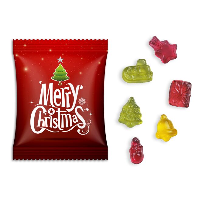 Streuartikel Fruchtgummi Standardtütchen – fruchtgummi – mit individuellem Werbeaufdruck als Giveaways auf Messen für potenzielle Neukunden