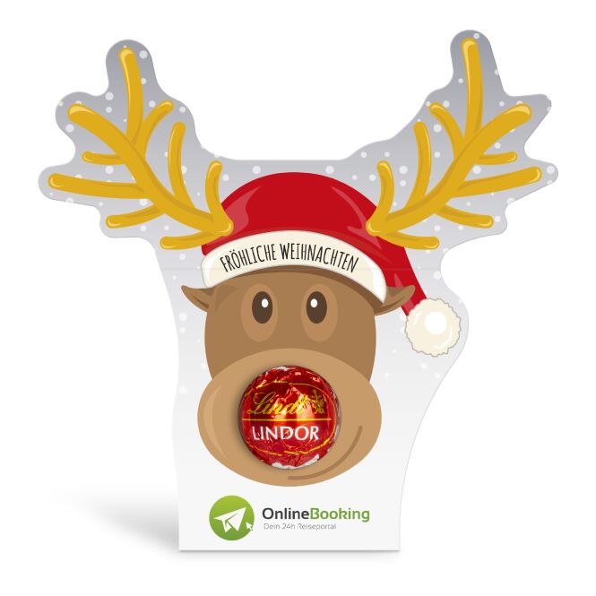 Kundenpräsent Lindt Lindor Kugel Rentier mit Logodruck – köstliche Markenschokolade für Firmenevents und weihnachtliche Büroaktionen