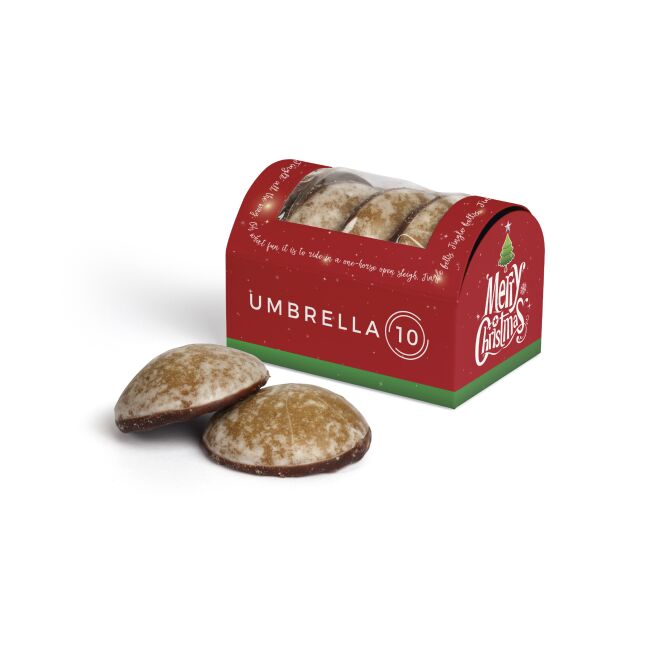 Firmengeschenk Mini Contrella Lebkuchen in Werbetruhe – weihnachten – mit bedrucktem Etikett als Weihnachtsgeschenk für Kunden und Partner