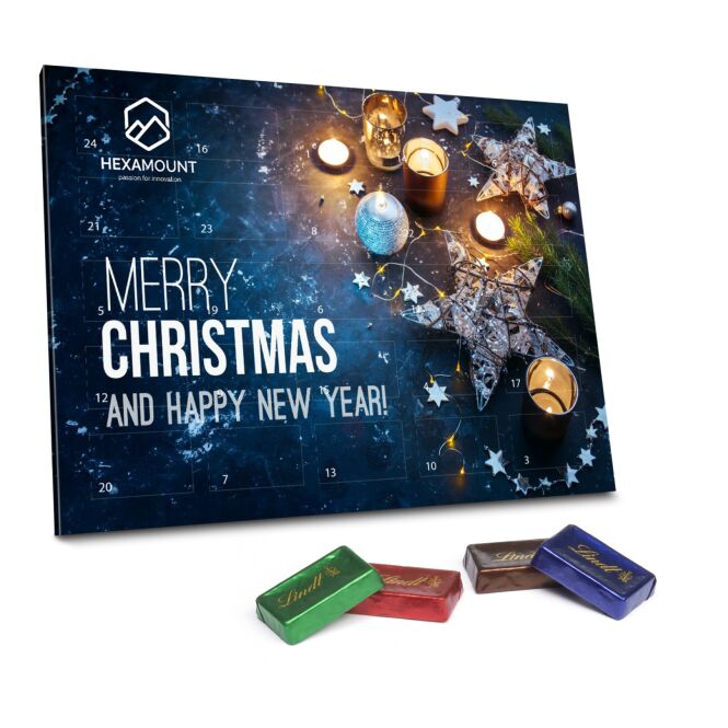 Mitarbeiter-Weihnachtsgeschenk Lindt Adventskalender Naps mit Logodruck – Nachhaltiger Adventskalender mit Schokolade für Firmenkunden
