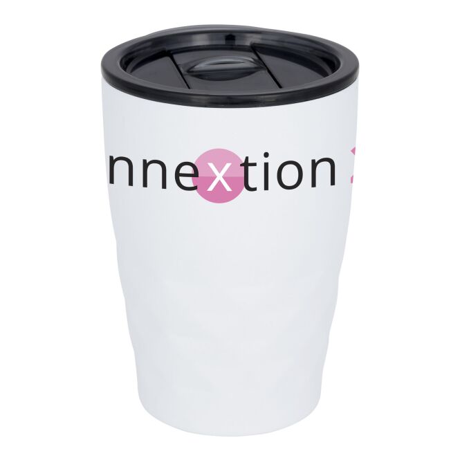 Firmengeschenk Geo Isolierbecher mit Express-Gravur – 350 ml doppelwandig – Weiß – isolierter Kaffeebecher für Büro und Konferenzen