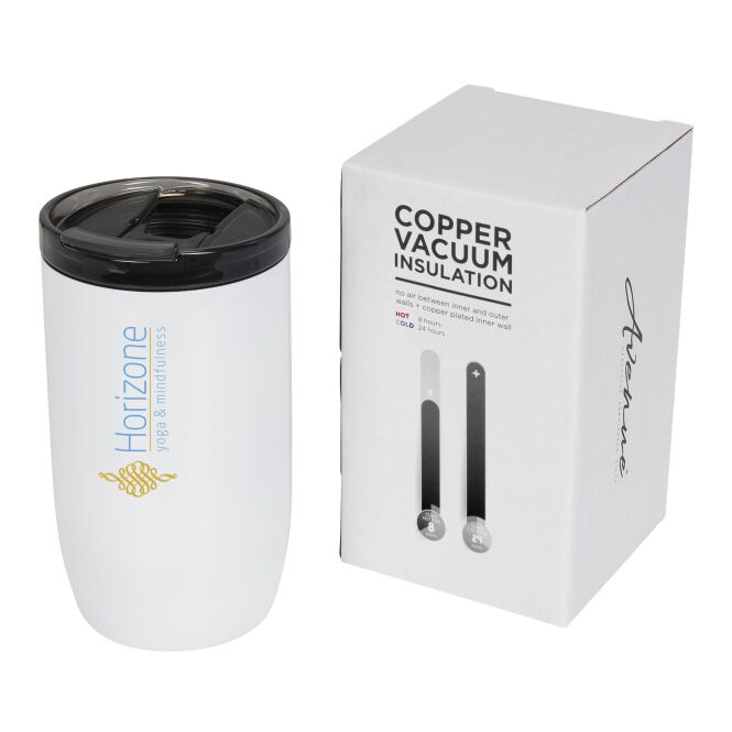 Firmengeschenk Lagom 380 ml Isolierbecher mit Express-Gravur – Weiss – auslaufsicherer Trinkbecher für Büro und Außendienst