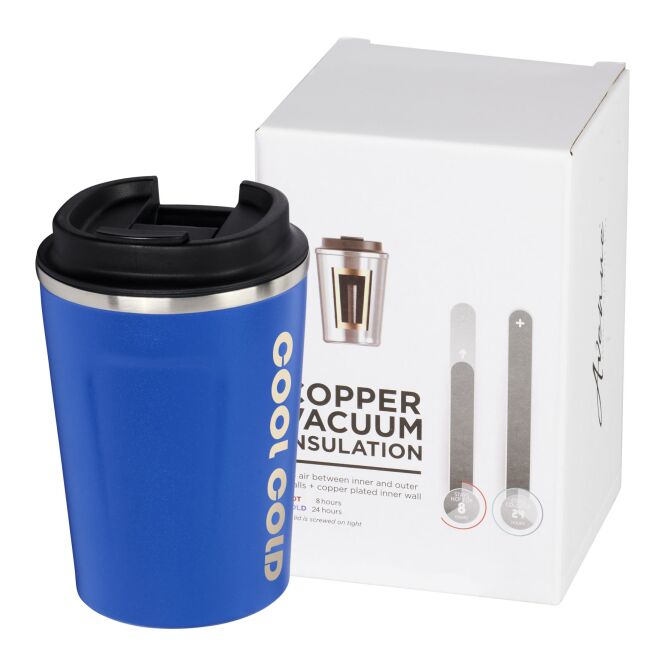 Kundengeschenk Thor 360 ml Isolierbecher mit Express-Gravur – Blau – doppelwandiger Edelstahl Thermobecher für Büro und Außendienst