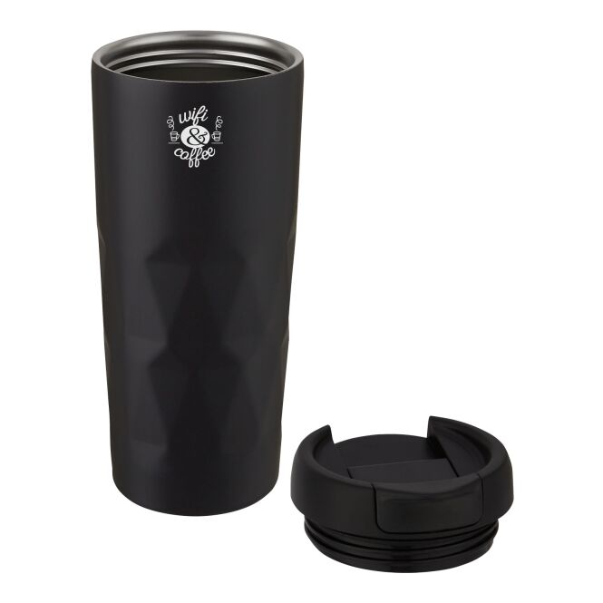 Firmengeschenk Prism Vakuum Isolierbecher mit Express-Gravur – 450 ml doppelwandig – Schwarz – isoliertes Trinkgefäß für Büro und Konferenz