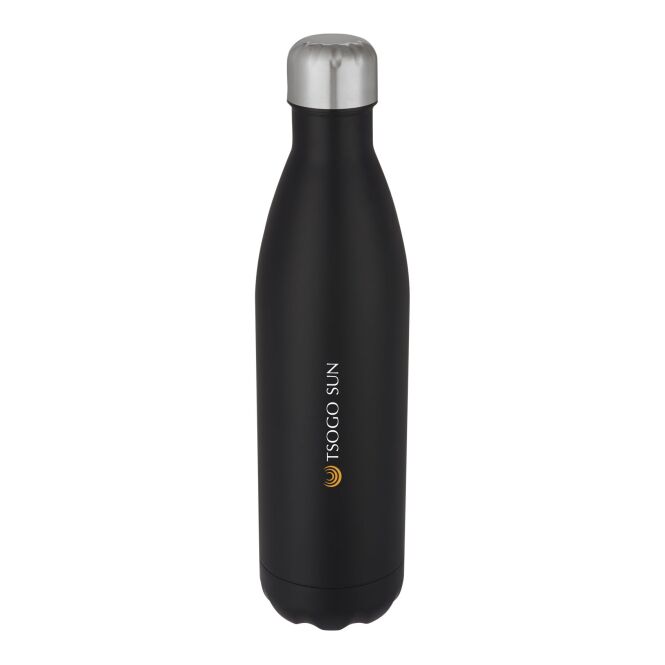 Werbeartikel Cove 750 ml Kupfer-Vakuumflasche mit Express-Gravur – Schwarz – Isolierte Edelstahltrinkflasche für Büro und Kundenevent