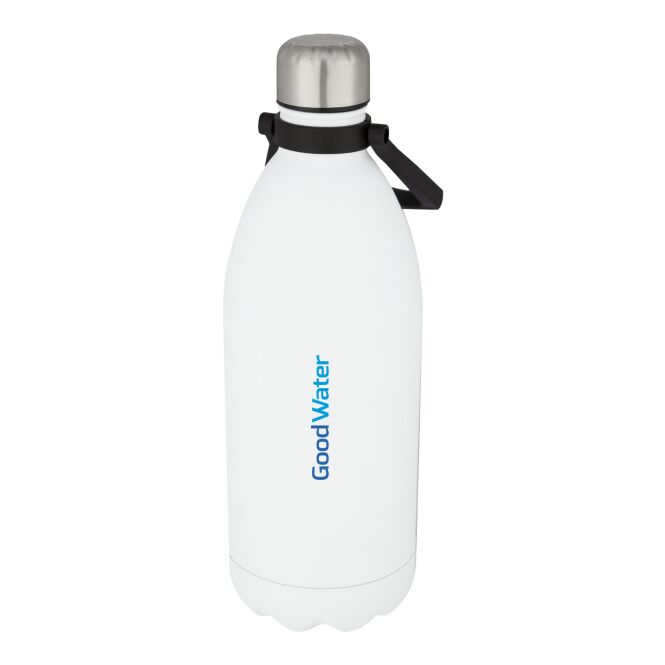 Kundengeschenk Cove Vakuum-Isolierflasche mit Express-Gravur – 1,5 l Edelstahl – Weiss – Isoliergefäß für Büro und Konferenzen