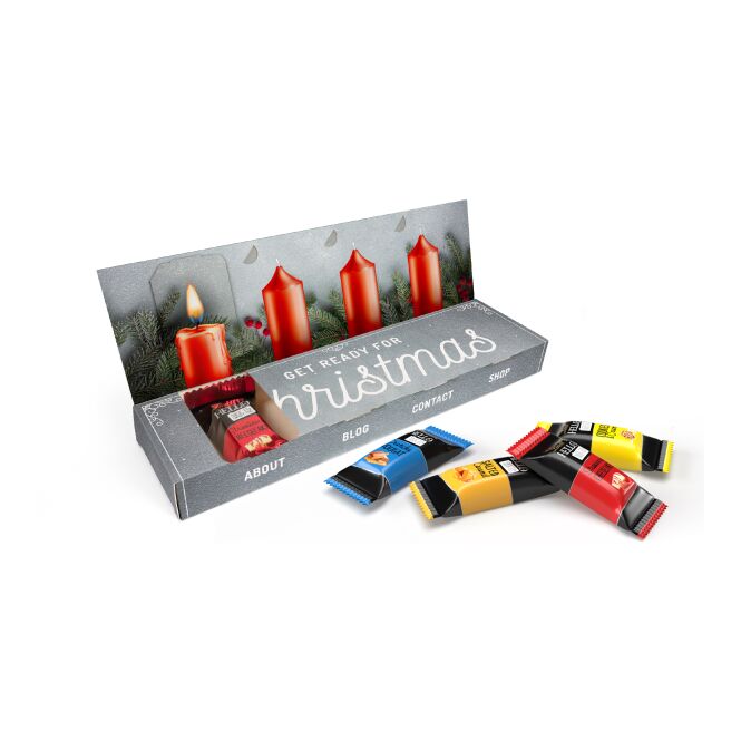 Kundenpräsent Lindt HELLO Mini Adventsbox To Go mit Logodruck aus nachhaltigem Karton – exklusives Firmenpräsent für die Adventszeit