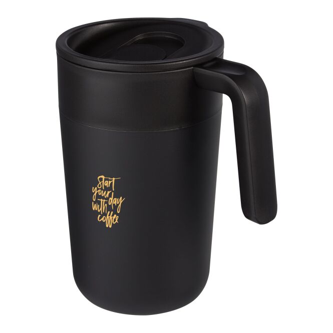 Firmengeschenk Nordia Becher mit Express-Gravur – 400 ml doppelwandig – Schwarz – nachhaltiger Thermobecher für Büro und Außendienst