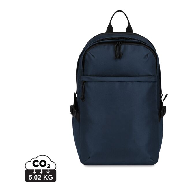 Mitarbeitergeschenk Renew AWARE™ rPET Laptop-Rucksack – marineblau – mit Logo bedruckt nachhaltig für 15 Zoll Notebooks für das Homeoffice