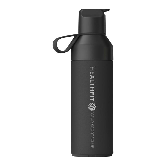 Premium-Werbegeschenk Ocean Bottle GO 500 ml mit Express-Gravur – Schwarz – vakuumisolierte Isolierflasche für nachhaltige Unternehmen