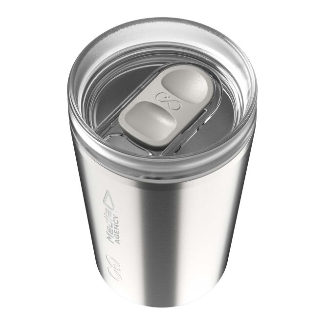 Firmengeschenk Ocean Bottle 350 ml mit Express-Gravur – doppelwandig – Edelstahl grau – Isolierbecher für Kunden und Mitarbeiter