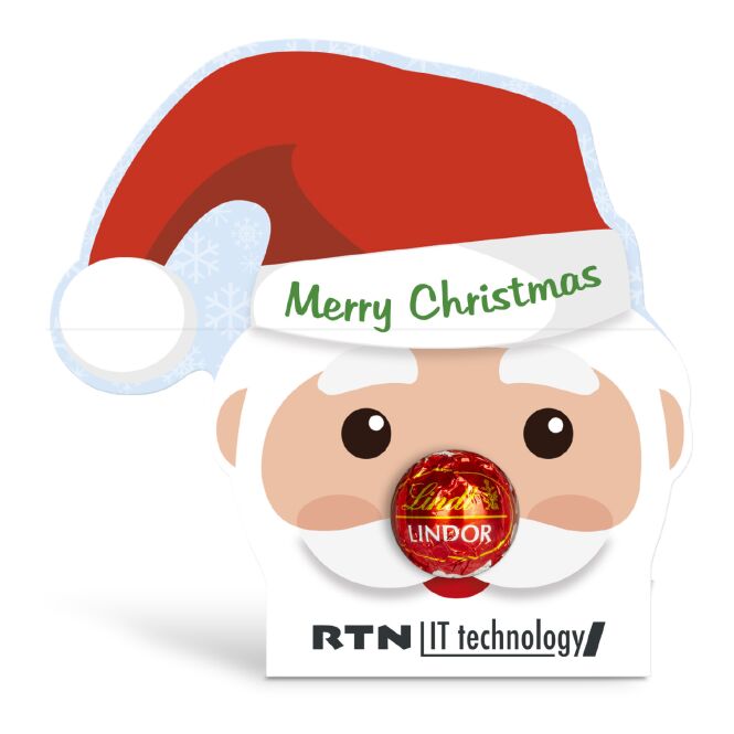 Firmengeschenk Lindt Lindor Kugel Santa Claus – nikolaus – mit individuell bedrucktem Etikett 12g als Weihnachtsgeschenk für Kunden und Partner