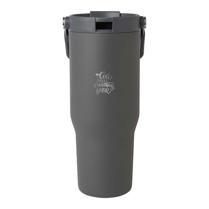 Kundengeschenk Bronx 900 ml Isolierbecher mit Express-Gravur – Grau – doppelwandiger Edelstahl-Trinkbecher für Büro und Außendienst